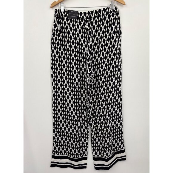 Meg & Margot Geometric Pull On Wide Leg Pant Black White Medium NEW - Picture 2 of 6